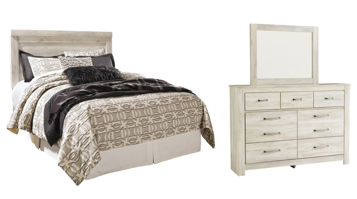 B331 Panel Headboard Set - Queen, Mirrored Dresser