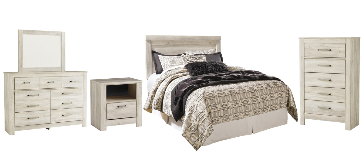 B331 Panel Headboard Set - Queen, Mirrored Dresser, Chest and Nightstand