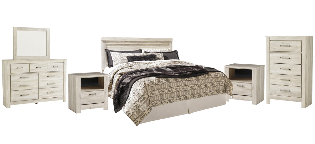 B331 Panel Headboard Set - King, Mirrored Dresser, Chest and 2 Nightstands