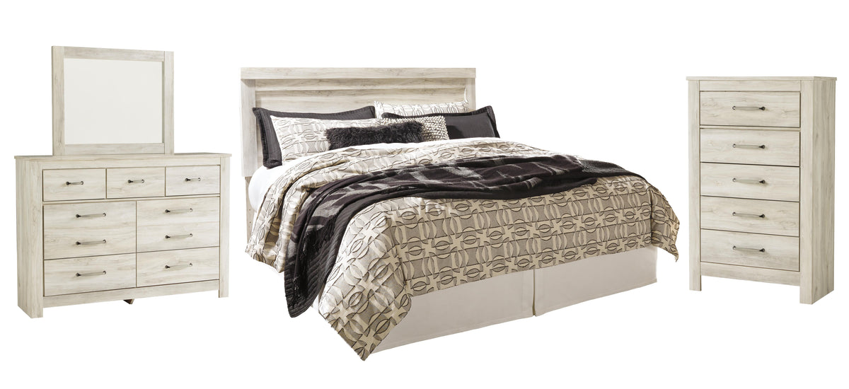 B331 Panel Headboard Set - King, Mirrored Dresser and Chest