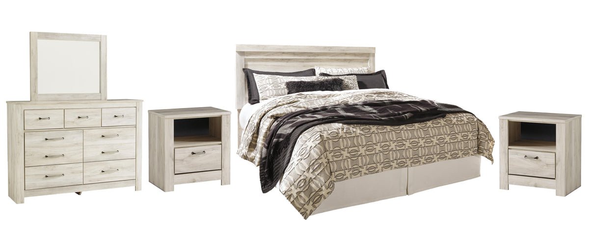 B331 Panel Headboard Set - King, Mirrored Dresser and 2 Nightstands