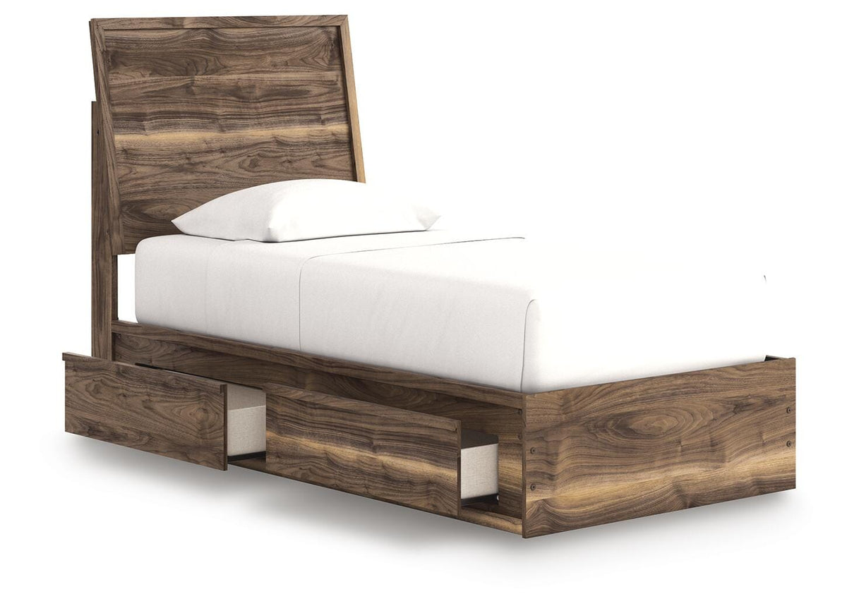 Chirason Twin Panel Bed with Storage, Dresser and Mirror