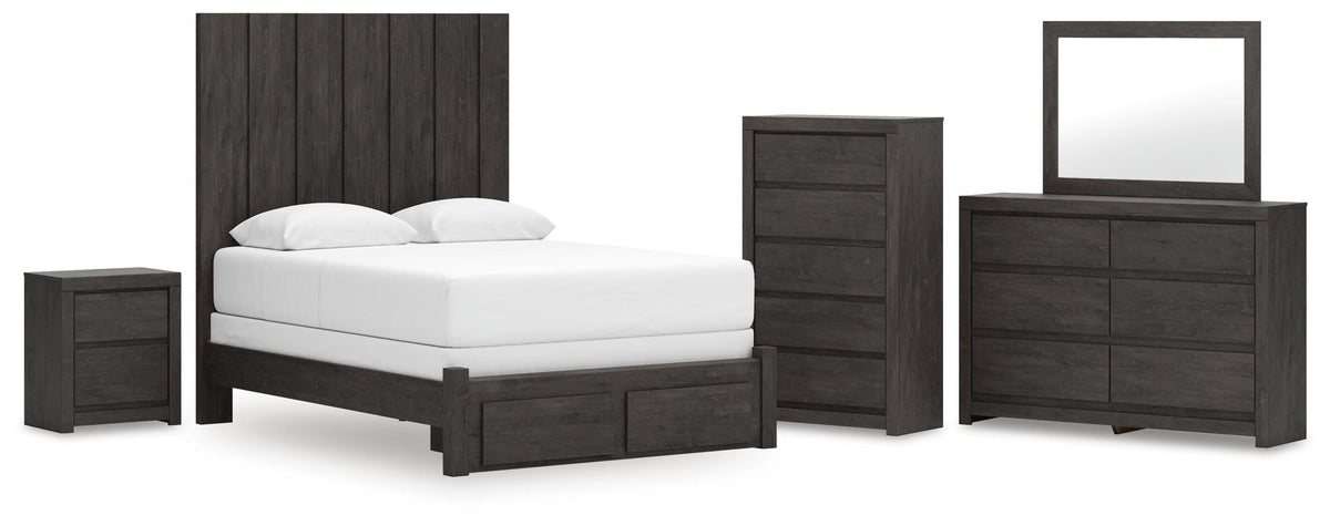 Fraluna Panel Storage Bed Set - Queen, Dresser, Mirror, Chest and Nightstand