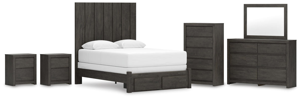 Fraluna Panel Storage Bed Set - Queen, Dresser, Mirror, Chest and 2 Nightstands