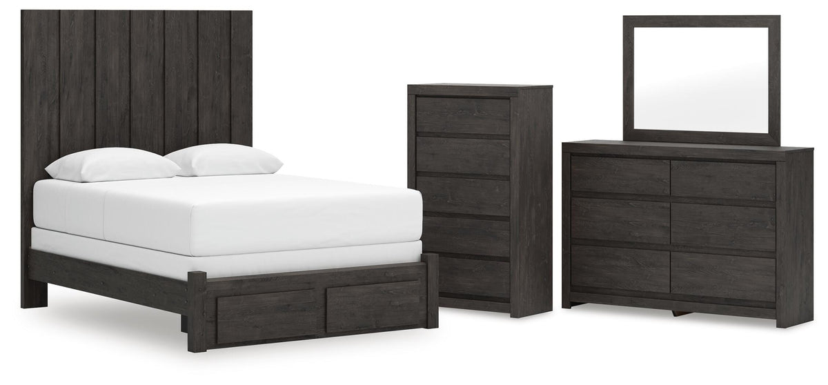 Fraluna Panel Storage Bed Set - Queen, Dresser, Mirror and Chest