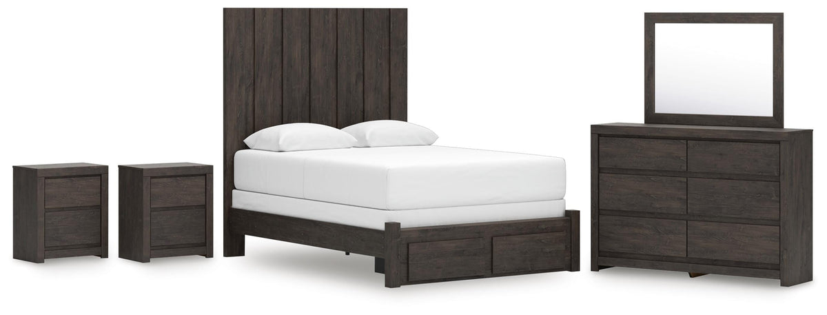 Fraluna Panel Storage Bed Set - Queen, Dresser, Mirror and 2 Nightstands