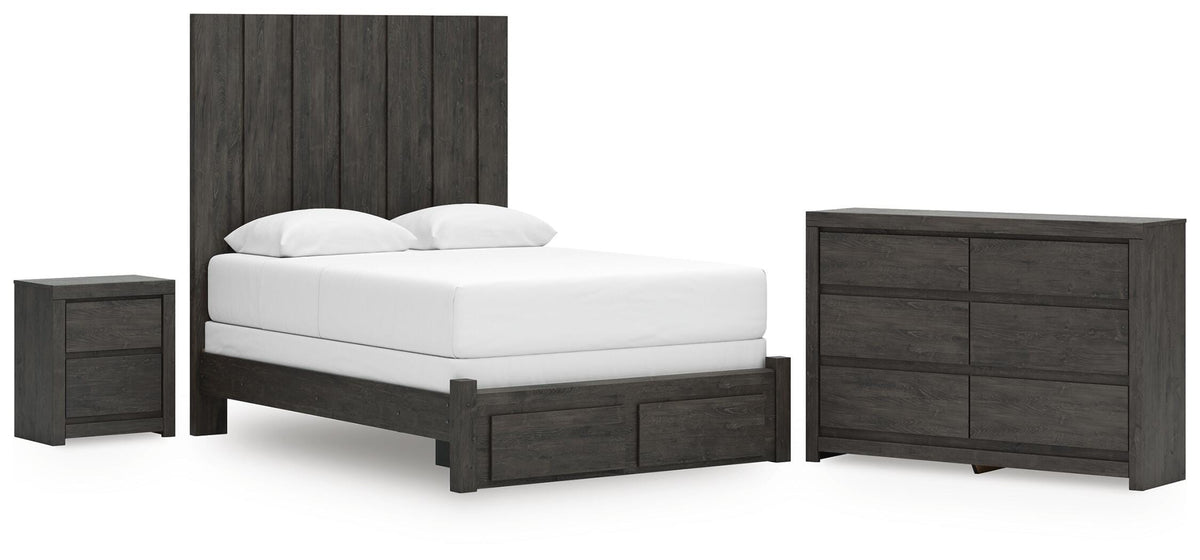 Fraluna Panel Storage Bed Set - Queen, Dresser and Nightstand