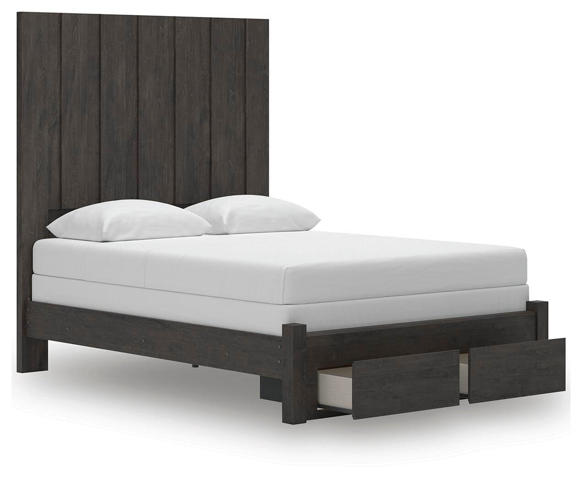 Fraluna Panel Storage Bed Set - Queen, Dresser and Mirror