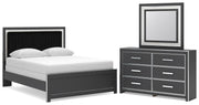 Zuraleus Queen Upholstered Panel Bed, Dresser and Mirror