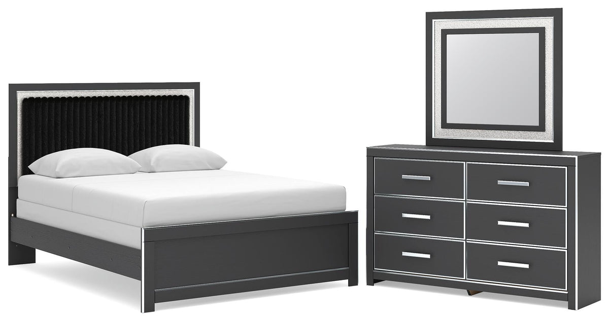 Zuraleus Queen Upholstered Panel Bed, Dresser and Mirror