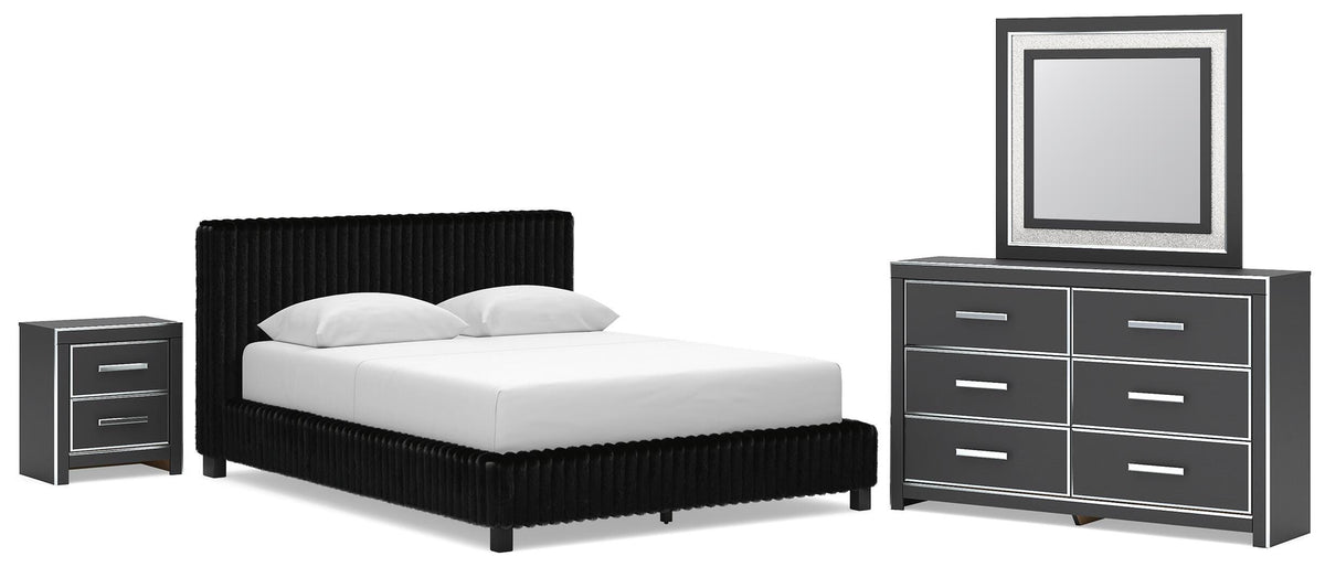 Zuraleus Queen Upholstered Bed, Dresser, Mirror and Nightstand