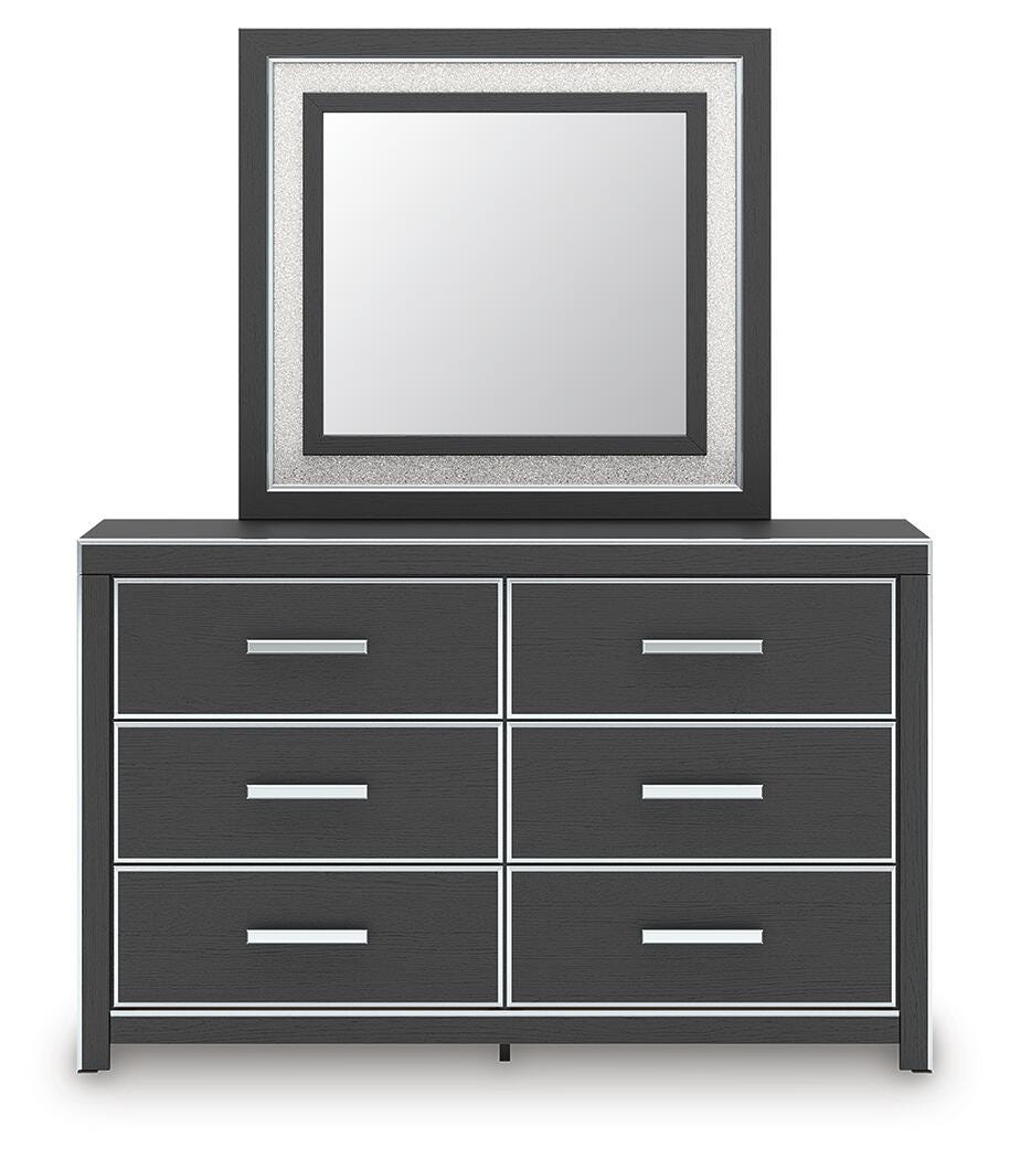 Zuraleus Queen Upholstered Panel Platform Storage Bed, Dresser and Mirror