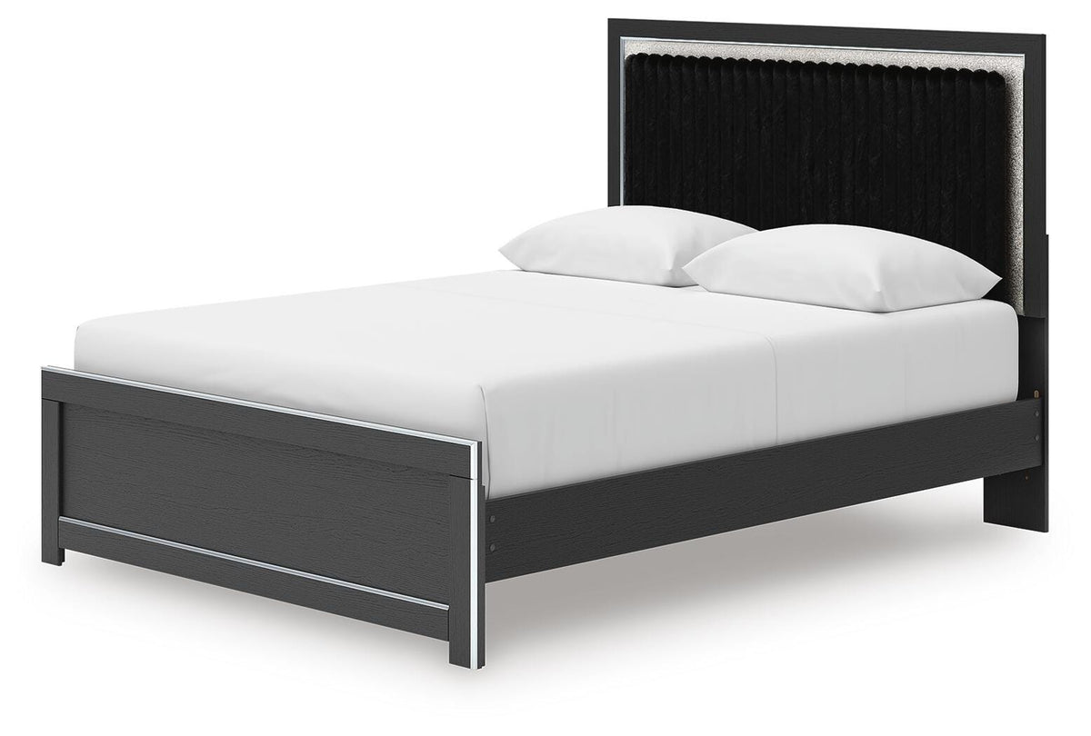 Zuraleus Queen Upholstered Panel Platform Bed, Dresser and Mirror