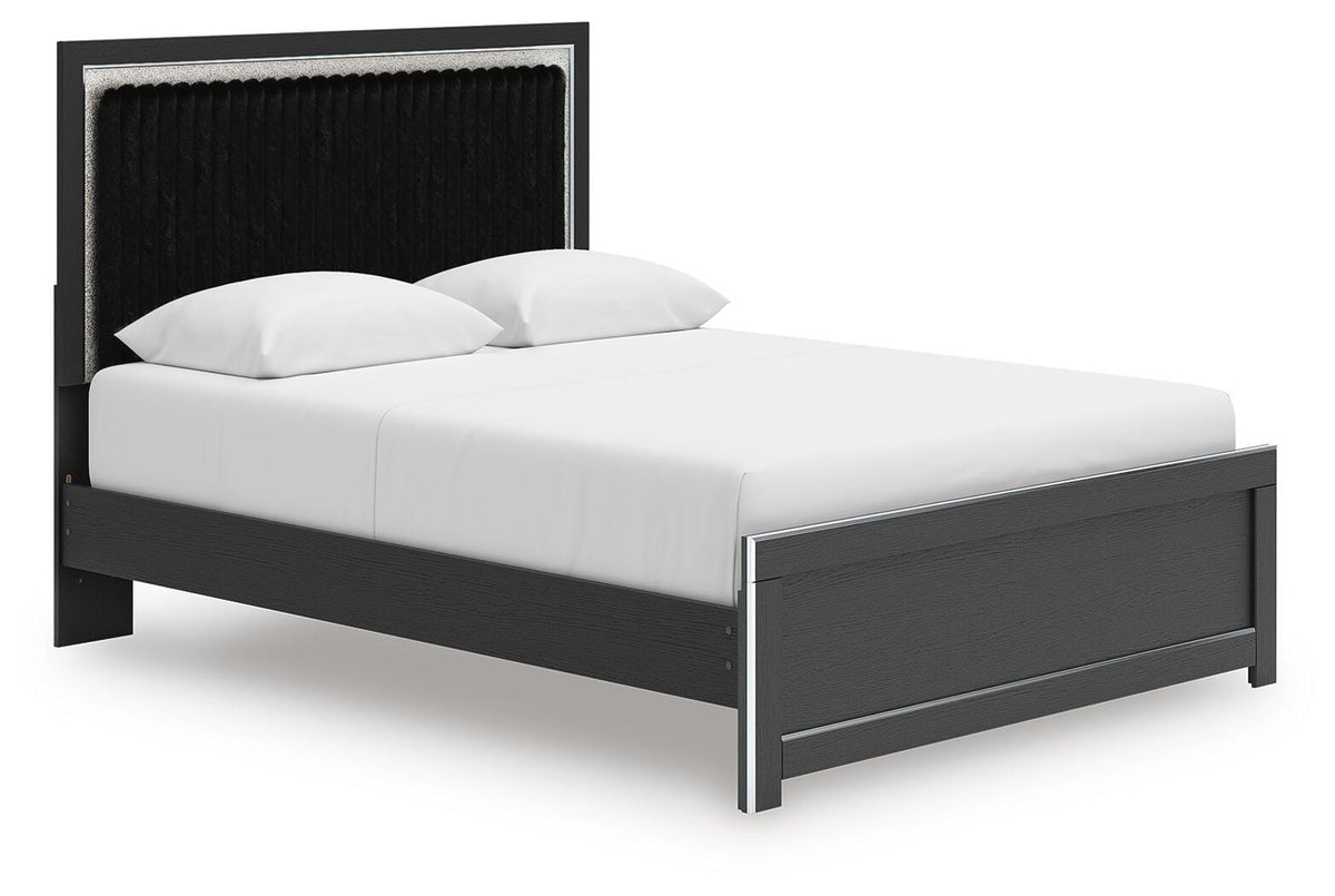 Zuraleus Queen Upholstered Panel Platform Bed, Dresser and Mirror