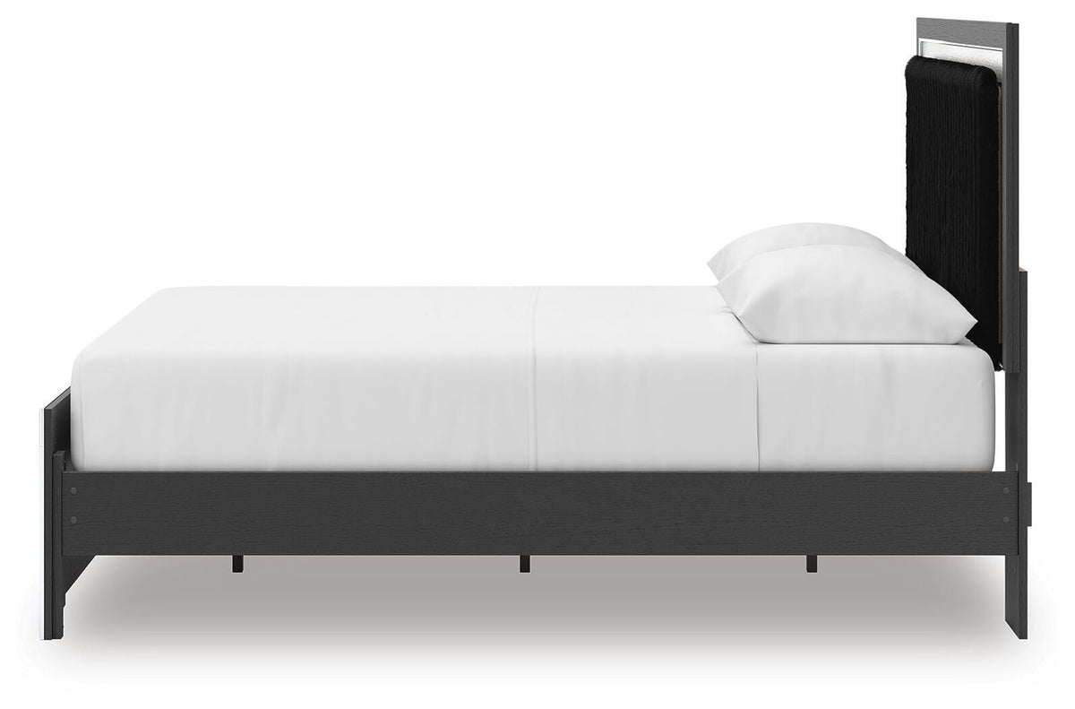 Zuraleus Queen Upholstered Panel Platform Bed, Dresser and Mirror