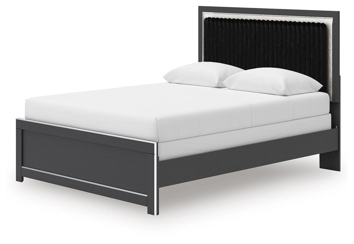 Zuraleus Queen Upholstered Panel Bed, Dresser and Mirror