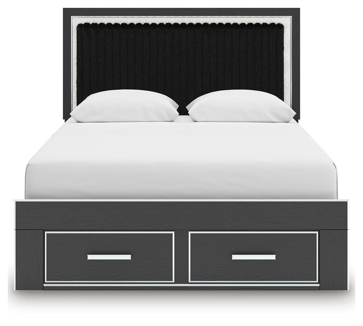 Zuraleus Queen Upholstered Panel Platform Storage Bed, Dresser and Mirror