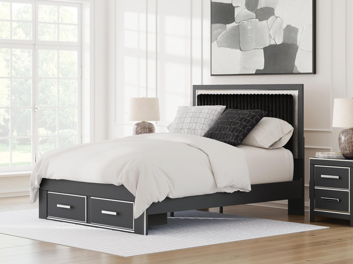 Zuraleus Queen Upholstered Panel Platform Storage Bed, Dresser and Mirror