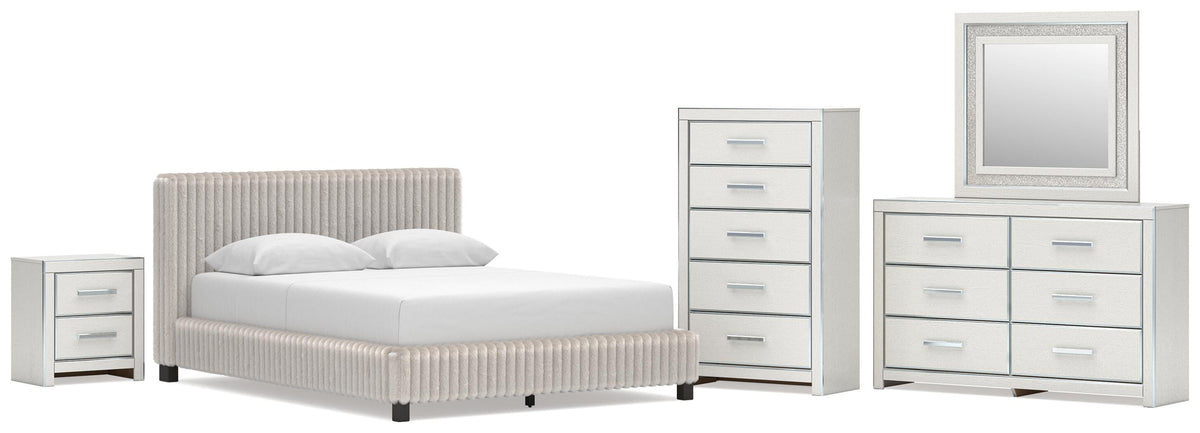 Zuraleus Upholstered Bed Set - Queen, Dresser, Mirror, Chest and Nightstand