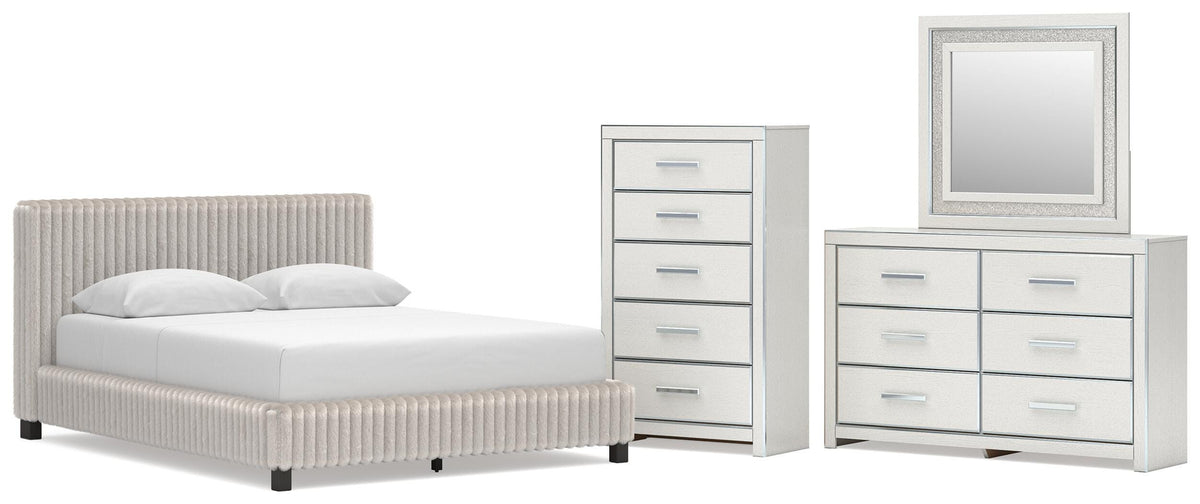Zuraleus Upholstered Bed Set - Queen, Dresser, Mirror and Chest