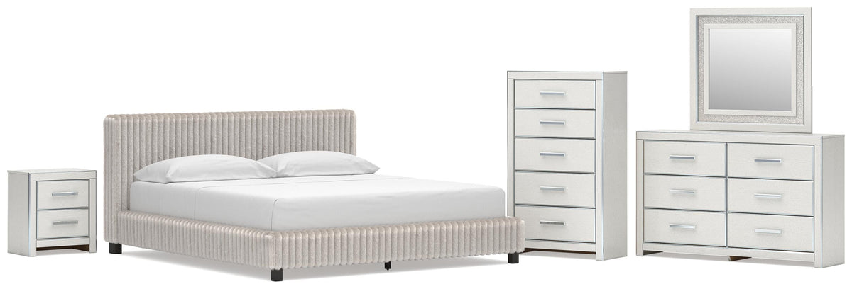 Zuraleus Upholstered Bed Set - California King, Dresser, Mirror, Chest and Nightstand