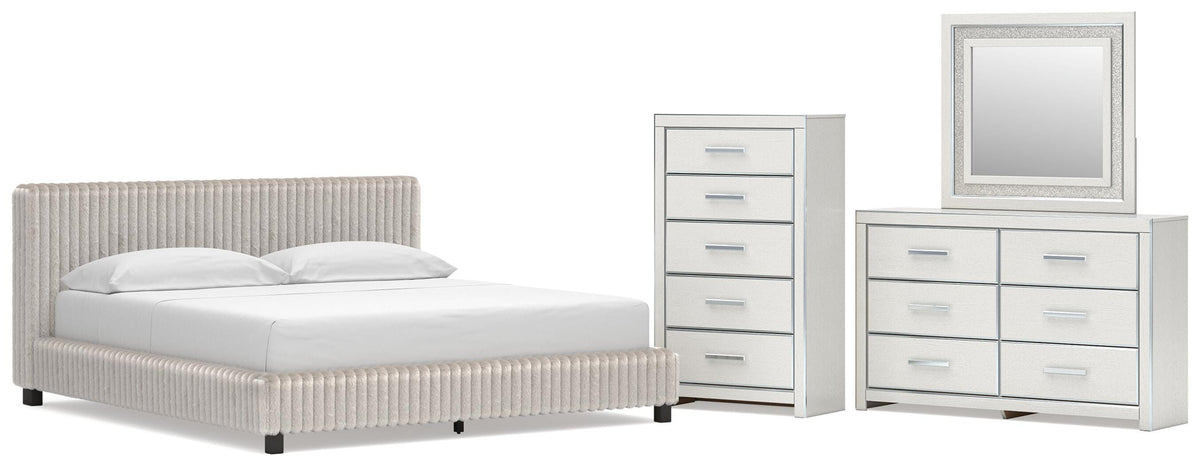 Zuraleus Upholstered Bed Set - California King, Dresser, Mirror and Chest