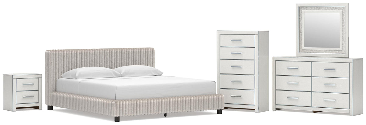 Zuraleus Upholstered Bed Set - King, Dresser, Mirror, Chest and Nightstand