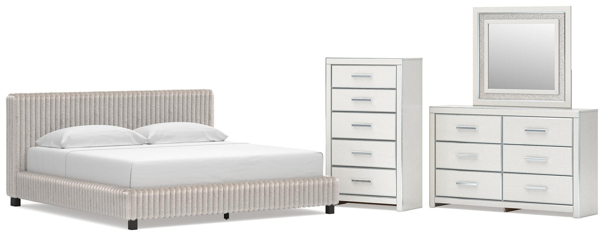 Zuraleus Upholstered Bed Set - King, Dresser, Mirror and Chest