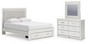 Zuraleus Queen Upholstered Panel Platform Storage Bed, Dresser and Mirror