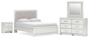 Zuraleus Queen Upholstered Panel Platform Bed, Dresser, Mirror and Nightstand