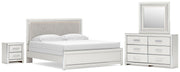 Zuraleus King Upholstered Panel Bed, Dresser, Mirror and Nightstand