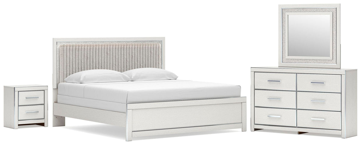 Zuraleus King Upholstered Panel Bed, Dresser, Mirror and Nightstand