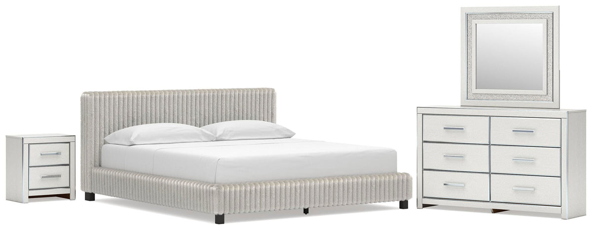 Zuraleus Upholstered Bed Set - California King, Dresser, Mirror and Nightstand