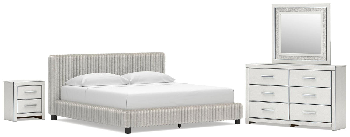 Zuraleus Upholstered Bed Set - King, Dresser, Mirror and Nightstand