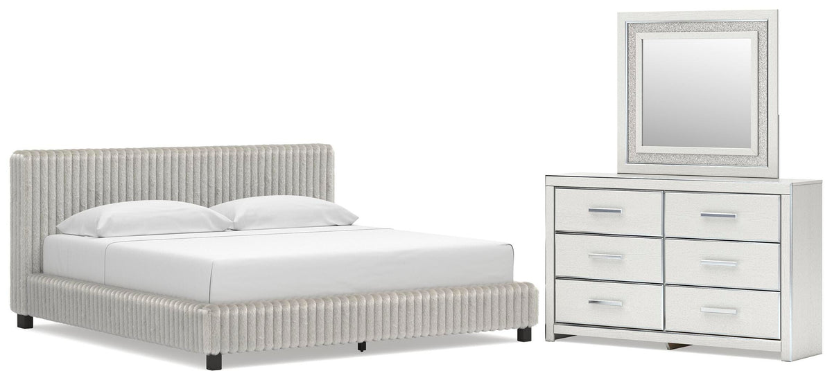 Zuraleus Upholstered Bed Set - King, Dresser and Mirror