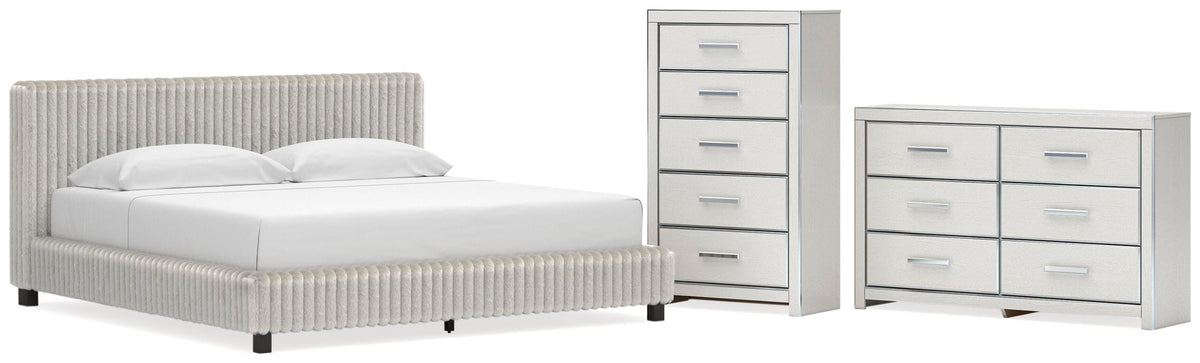 Zuraleus Upholstered Bed Set - King, Dresser and Chest
