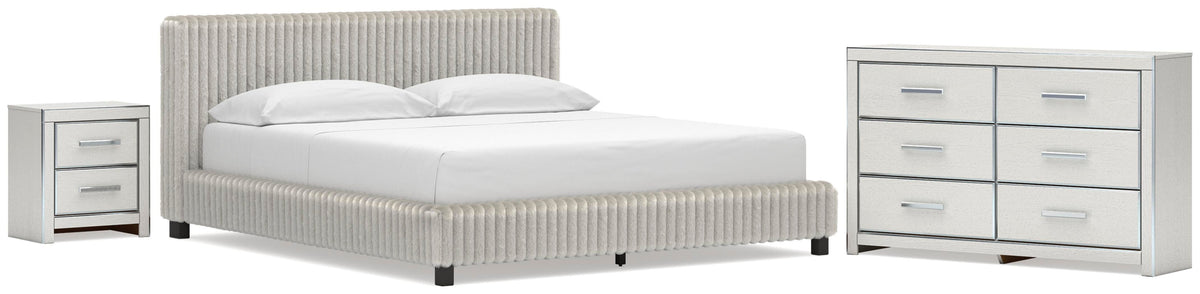 Zuraleus Upholstered Bed Set - California King, Dresser and Nightstand