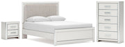 Zuraleus Queen Upholstered Panel Platform Bed, Dresser, Mirror and Nightstand