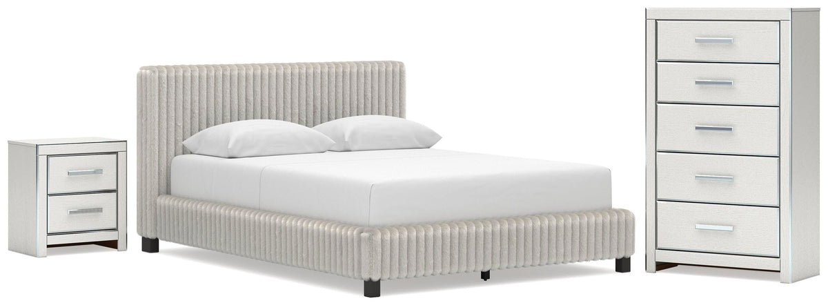 Zuraleus Upholstered Bed Set - Queen, Chest and Nightstand