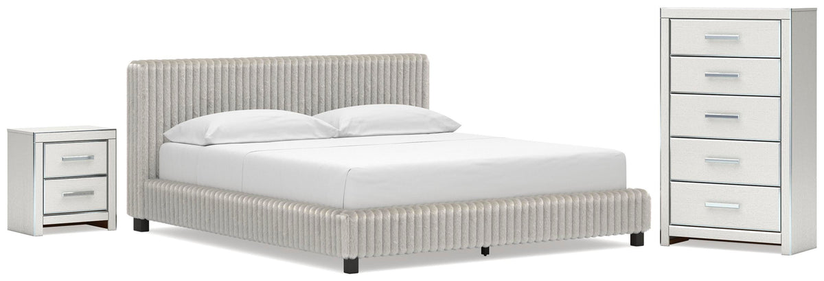 Zuraleus Upholstered Bed Set - California King, Chest and Nightstand