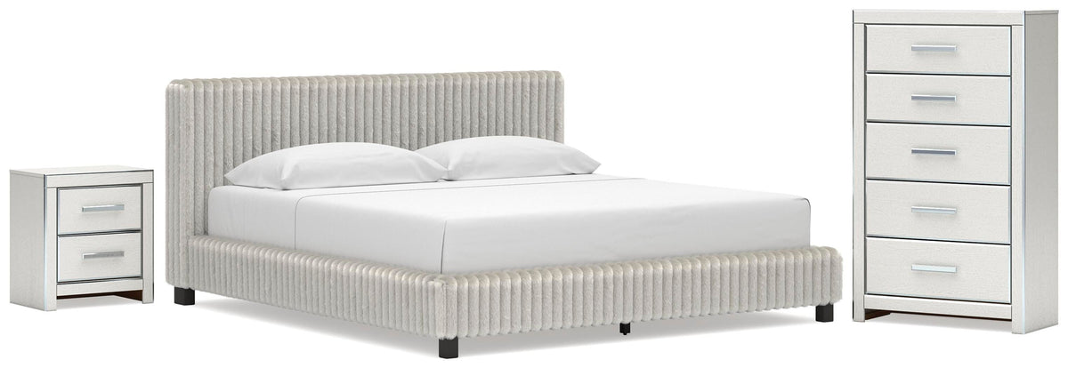 Zuraleus Upholstered Bed Set - King, Chest and Nightstand
