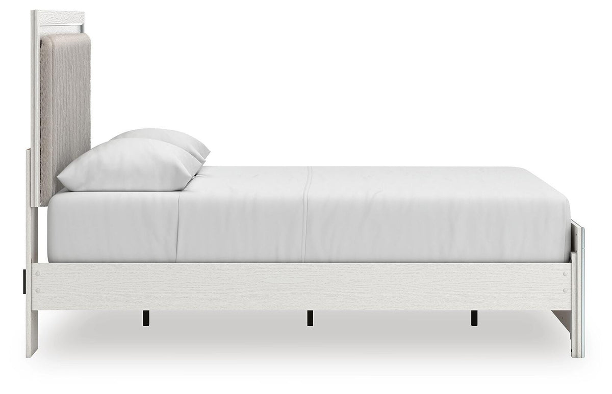 Zuraleus Queen Upholstered Panel Platform Bed, Dresser and Mirror