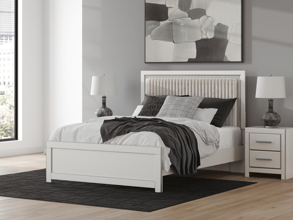 Zuraleus Queen Upholstered Panel Platform Bed, Dresser, Mirror and Nightstand