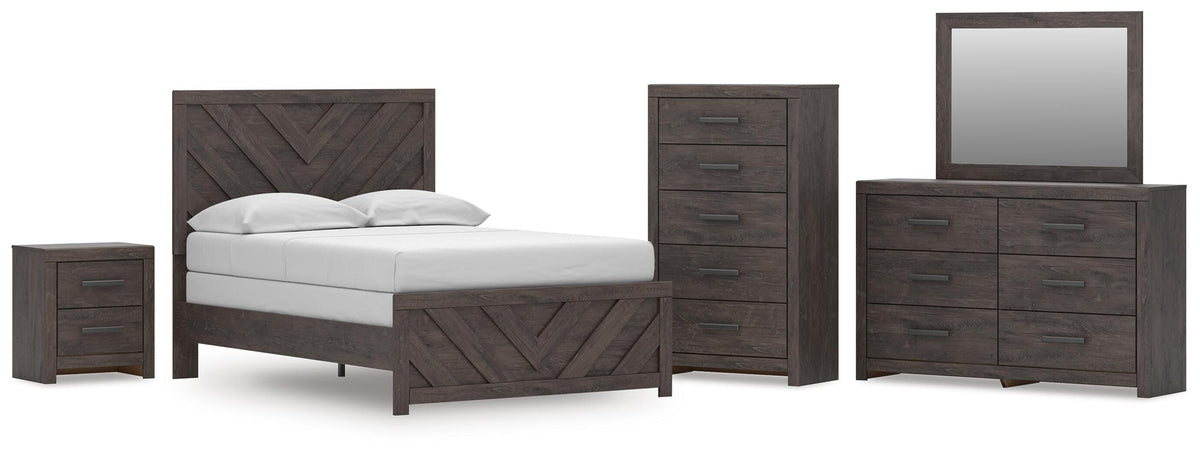 Prendonea Full Panel Bed, Dresser, Mirror, Chest and Nightstand