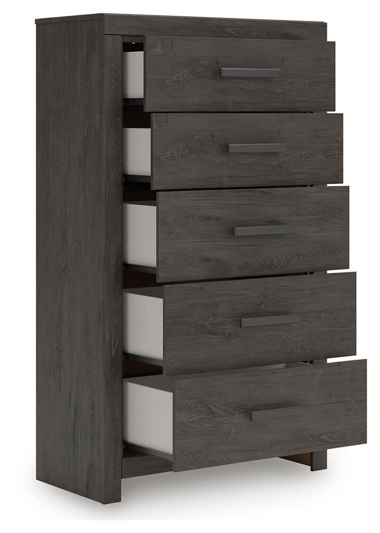Prendonea Full Panel Bed, Dresser, Mirror, Chest and Nightstand