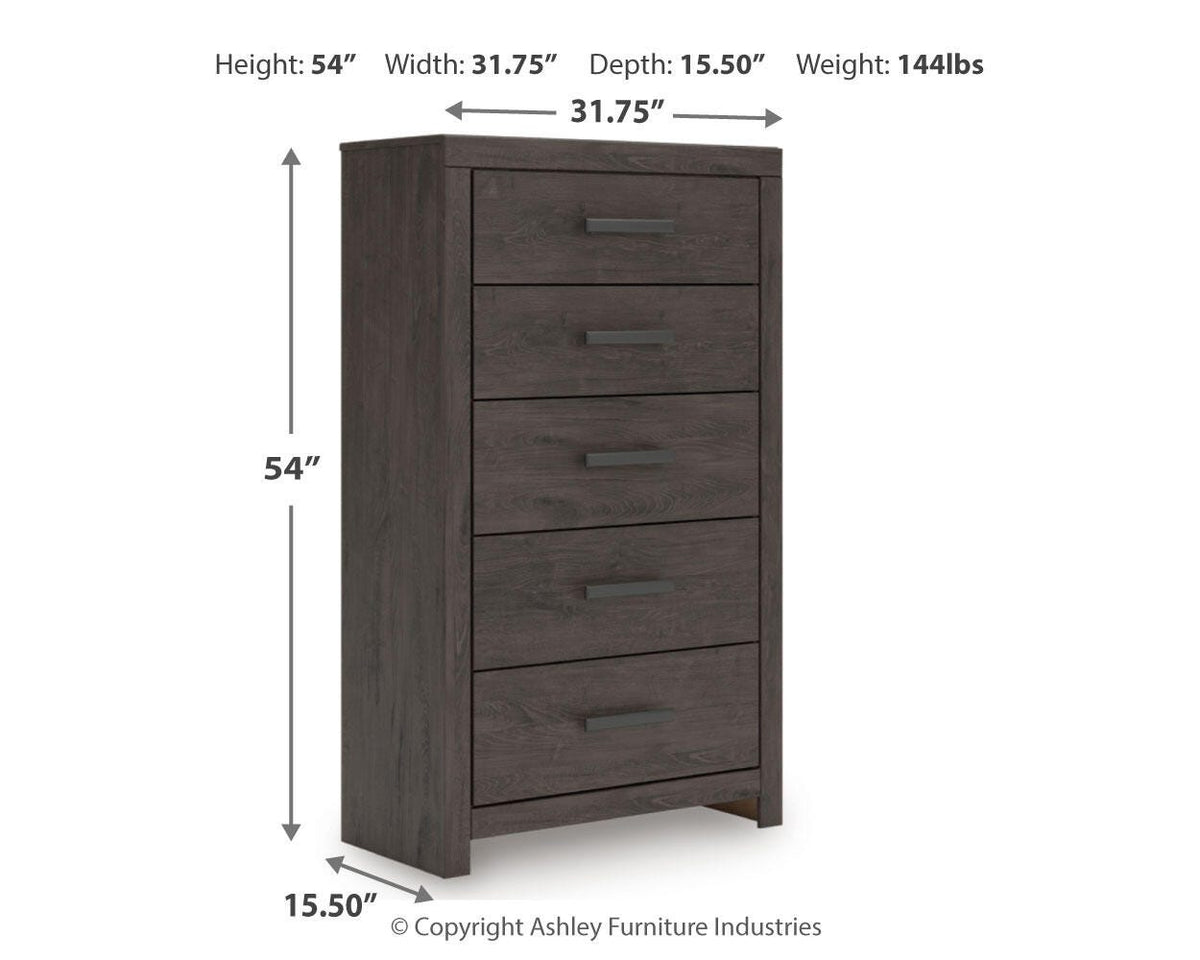 Prendonea Full Panel Bed, Dresser, Mirror, Chest and Nightstand