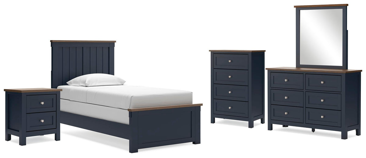 Landocken Panel Bed Set - Twin, Dresser, Mirror, Chest and Nightstand