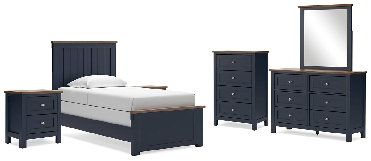 Landocken Panel Bed Set - Twin, Dresser, Mirror, Chest and 2 Nightstands