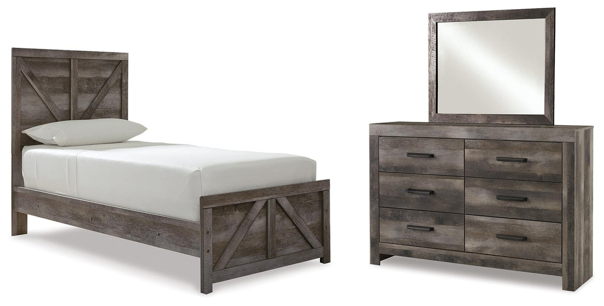 Wynnlow Twin Crossbuck Panel Bed, Dresser and Mirror
