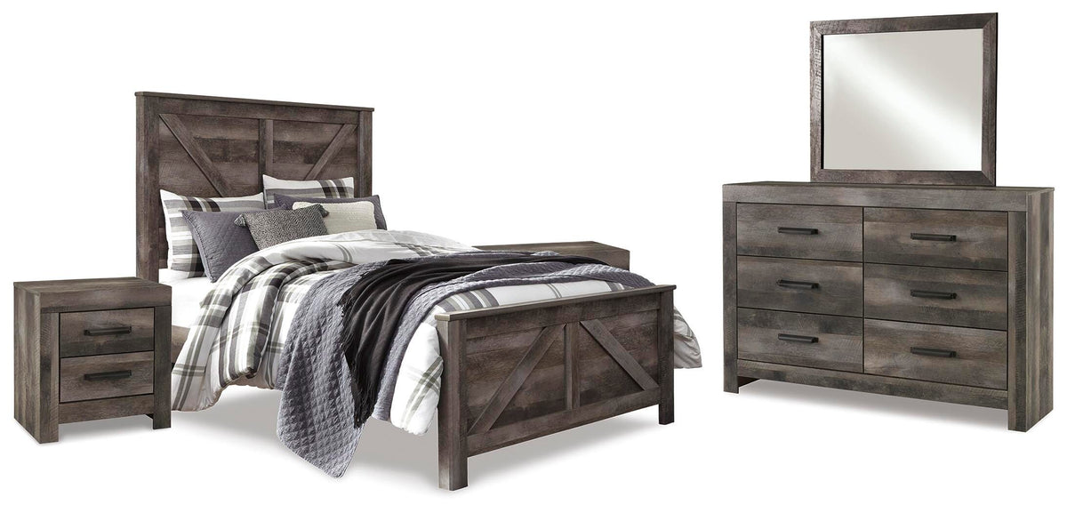 Wynnlow Crossbuck Panel Bed Set - Queen, Mirrored Dresser and 2 Nightstands